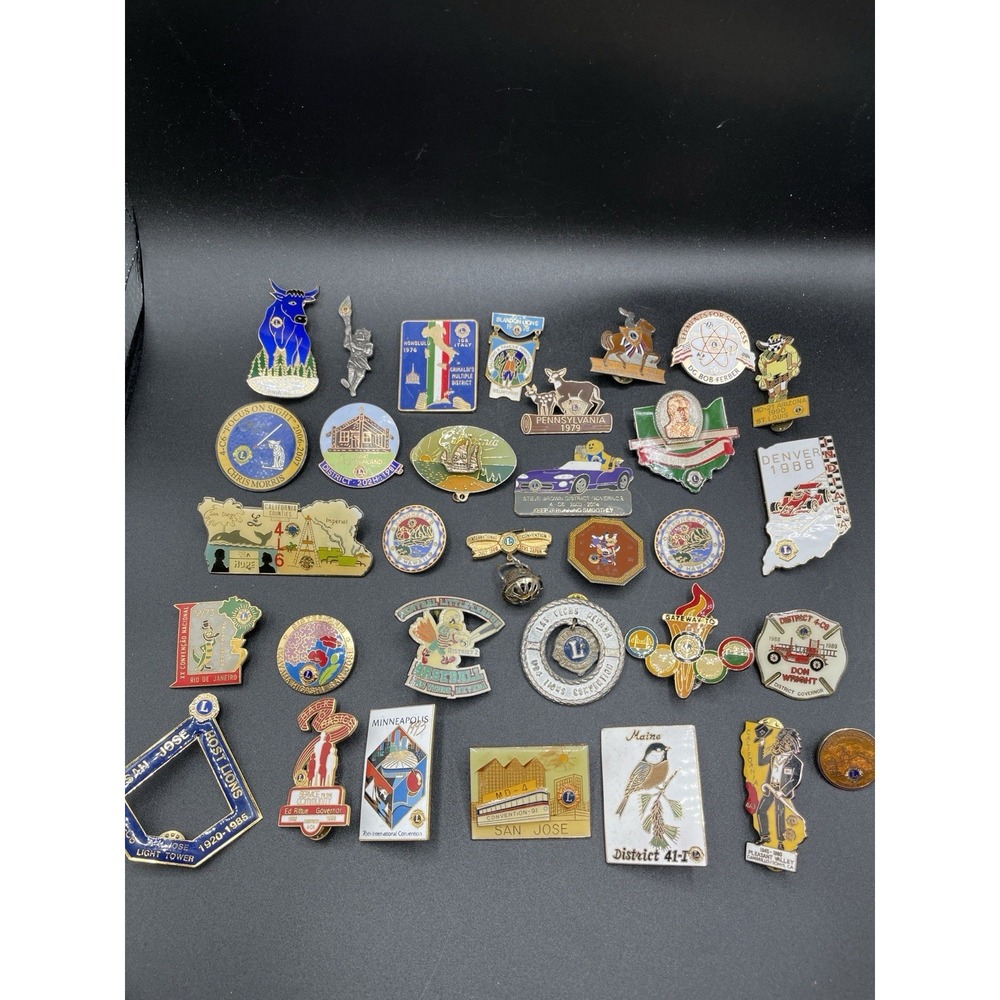 Lions Club Pins Lot of 32 International Convention District Vintage Enamel